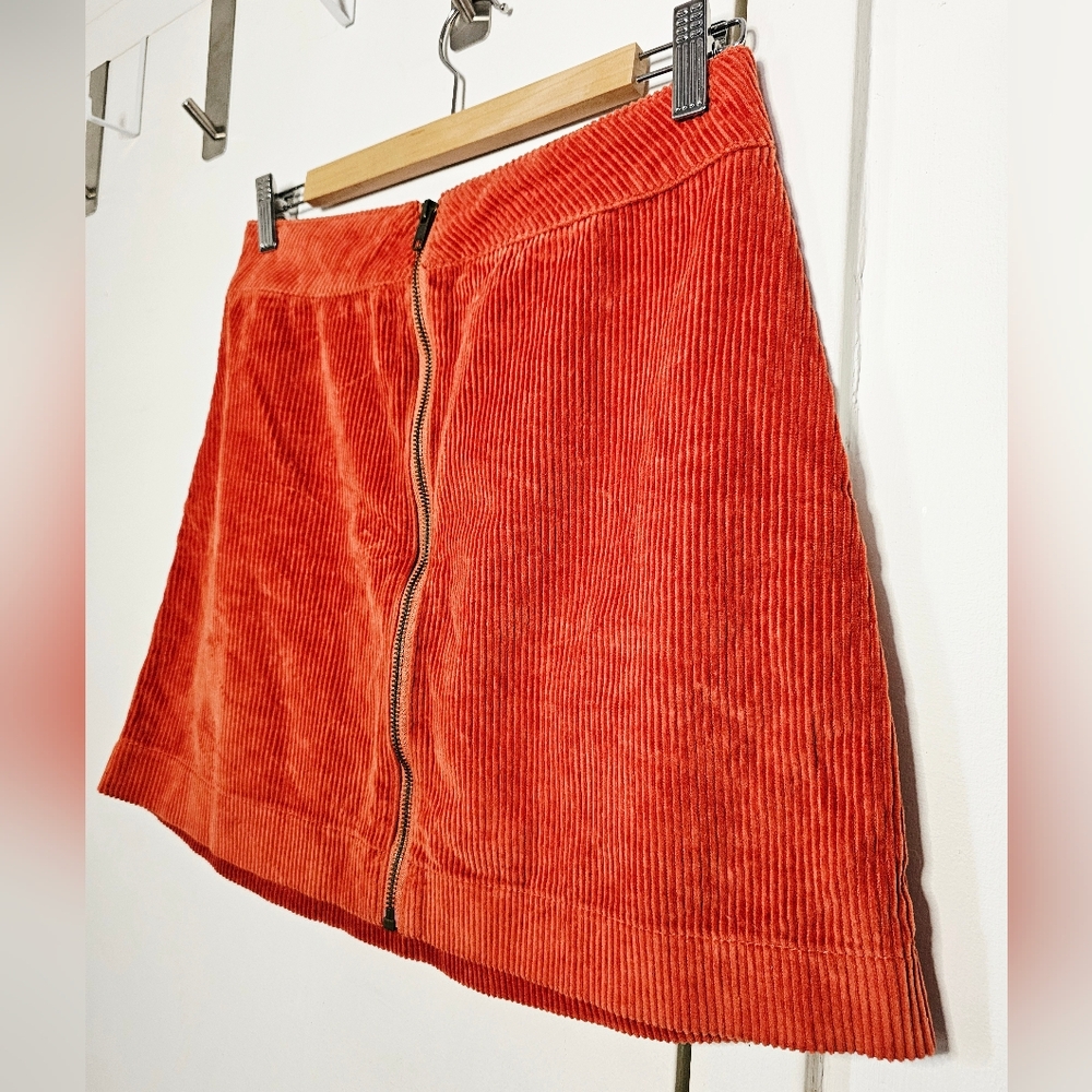 American Apparel Orange Corduroy Front Zip High Waist Mini Skirt - Picture 5 of 15